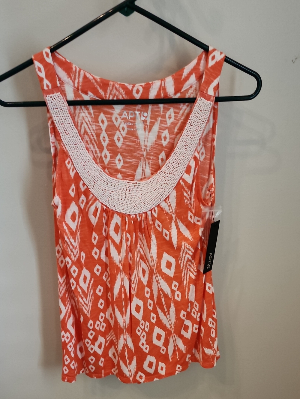 Apt. 9 Orange and White Beaded Ikat Tank